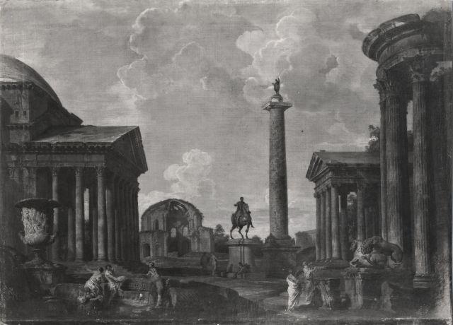 A. C. Cooper — Panini Giovanni Paolo - sec. XVIII - Veduta di fantasia con il Pantheon, la colonna Traiana e la statua di Marco Aurelio — insieme